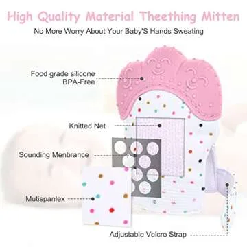 2Pack Silicone Teething Mitt, Soothing Infant Teething Mitten Pain Relief, Prevent Scratches Glove, Safe Silicone Teething Toys for 0-12 Months