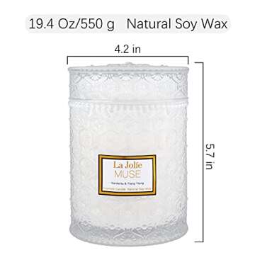 LA JOLIE MUSE Gardenia & Ylang Ylang Scented Candle, Mother Day Candle Gift, Soy Candle for Home, Candles for Women, Large Glass Jar Candle Gift, Wood Wick Candle, 90 Hours Long Burning Time, 19.4 oz