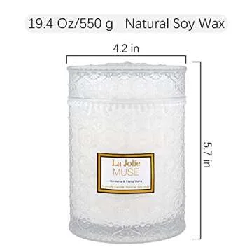 LA JOLIE MUSE Gardenia & Ylang Ylang Scented Candle, Mother Day Candle Gift, Soy Candle for Home, Candles for Women, Large Glass Jar Candle Gift, Wood Wick Candle, 90 Hours Long Burning Time, 19.4 oz