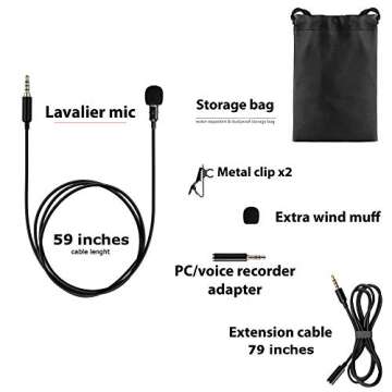 Lavalier Microphone - Professional Lapel Mic For Recording Interview, Podcast, Speech, Vlog, Video, Youtube - External Mic For IPhone, Android, Laptop - Pro Grade Lapel Microphone - Clip On Microphone
