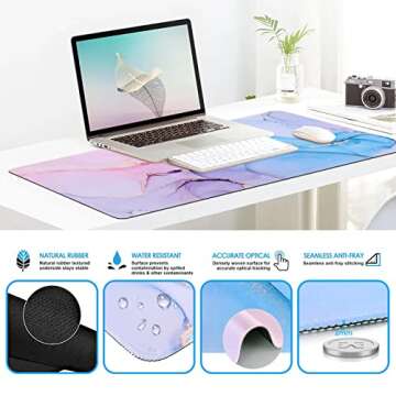 iCasso XXL Mouse pad, Gaming Mouse Pad Wrist Support Set,4in1 Desk Mat+ Keyboard Wrist Rest+Mouse Wrist Rest+Coaster Set with Ergonomic Design for Home Office Table Computer-Blue Marble