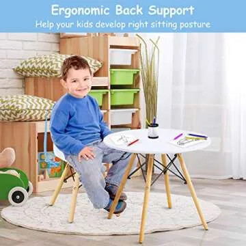 Costzon Kids Table and Chair Set, 3-Piece Kids Mid-Century Modern Style Table Set with Wood Legs for Dining Drawing Playing, Toddler Table and Chairs (White, Table & 2 Chairs)