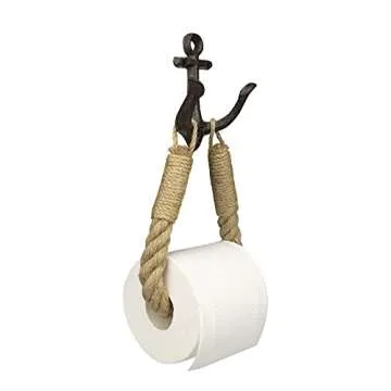 ROXLLGJC Nautical Rope Toilet Paper Holder Coastal Towel Holder with Metal Hook for Bathroom Decor (Black)