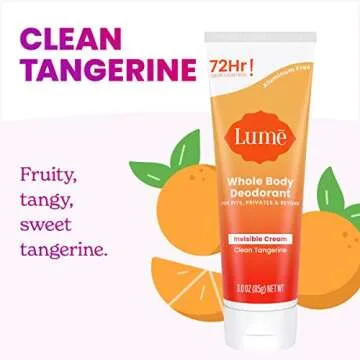 Lume Whole Body Deodorant - Invisible Cream Tube - 72 Hour Odor Control - Aluminum Free, Baking Soda Free, Skin Safe - 3.0 ounce (Clean Tangerine)