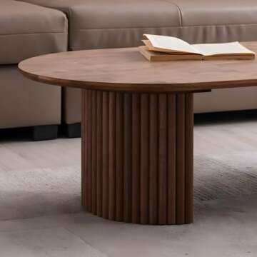 LAKIQ Modern Wood Coffee Table with Storage Shelf Living Room Center Table Wooden Cocktail Table with Double Pedestal (Oval, 39.4" L x 23.5" W x 16" H)