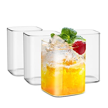 LUXU Square 8 oz Drinking Glasses Set - Stylish and Durable