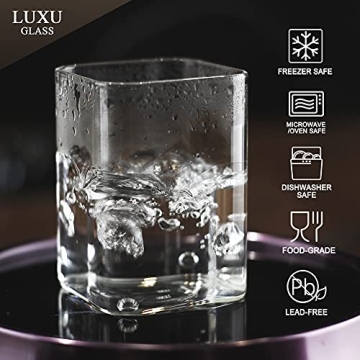 LUXU Square 8 oz Drinking Glasses Set - Stylish and Durable