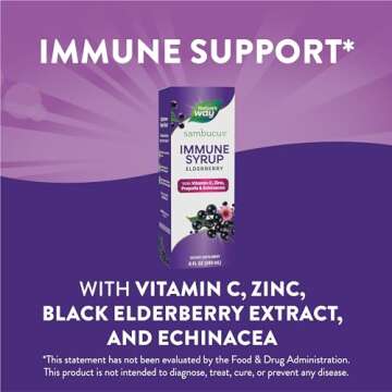 Nature's Way Sambucus Elderberry Immune Syrup, Daily Immune Support*, Black Elderberry Extract, Vitamin C, Zinc, Echinacea, Propolis, 8 Fl Oz (Packaging May Vary)