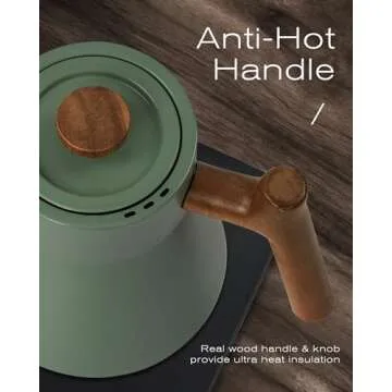 POLIVIAR Electric Gooseneck Kettle, 1200W Electric Tea Kettle Real Wood Handle, 34oz Pour Over Electric Kettle for Coffee & Tea, 18/8 Stainless Steel Inner, Temperature Control & Rapid Heating