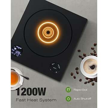 POLIVIAR Electric Gooseneck Kettle, 1200W Electric Tea Kettle Real Wood Handle, 34oz Pour Over Electric Kettle for Coffee & Tea, 18/8 Stainless Steel Inner, Temperature Control & Rapid Heating