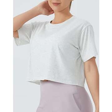 THE GYM PEOPLE Women's Workout Crop Top T-shirt Short Sleeve Boxy Yoga Running Cropped Basic Tee Hea...