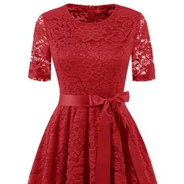 DRESSTELLS Lace Graduation Dress for Women, 2024 Semi Formal Wedding Guest Dress, Modest Church Dress, Cocktail Prom Midi Dress Red M