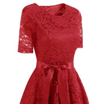 DRESSTELLS Lace Graduation Dress for Women, 2024 Semi Formal Wedding Guest Dress, Modest Church Dress, Cocktail Prom Midi Dress Red M