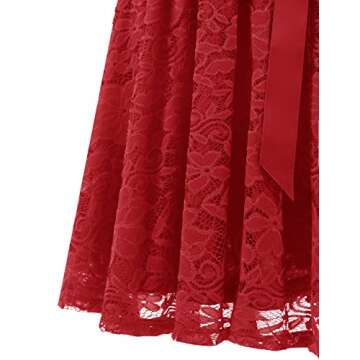 DRESSTELLS Lace Graduation Dress for Women, 2024 Semi Formal Wedding Guest Dress, Modest Church Dress, Cocktail Prom Midi Dress Red M