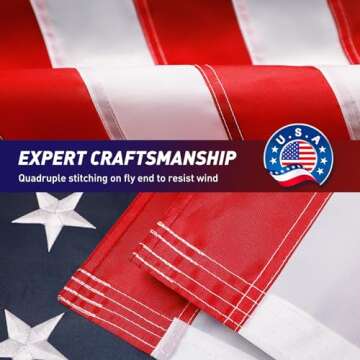 American Flag 3x5 Outdoor, 210D 3x5 Flags Outside, Made in USA Heavy Duty Spun Polyester USA Flag, All Weather US Flags with Embroidered Stars Sewn Stripes Brass Grommets, Vivid Color for Outdoor Indoor (3 by 5 Foot)