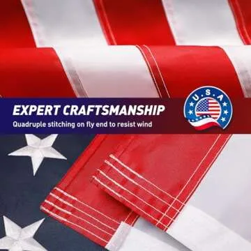 American Flag 3x5 Outdoor, 210D 3x5 Flags Outside, Made in USA Heavy Duty Spun Polyester USA Flag, All Weather US Flags with Embroidered Stars Sewn Stripes Brass Grommets, Vivid Color for Outdoor Indoor (3 by 5 Foot)