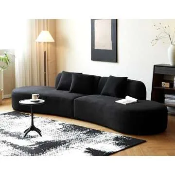 Container Furniture Direct 132" Curved Sofa with Throw Pillows, 6 Seater Luxury Velvet Couch with Ha...