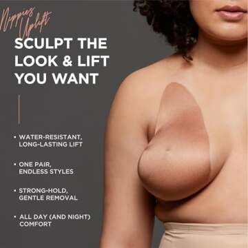 Nippies Uplift: The Ultimate Breast Tape, One Size Boob Tape - 3 Pairs - Adhesive, Sticky, Backless Bra for Comfort & Support