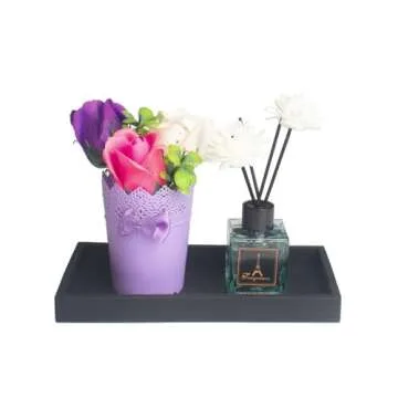 DNC Bathroom Counter Tray, Small 7.9" Silicone Vanity Tray, Kitchen Sink Soap Tray for Dish Holder Dispenser Countertop Toilet Tank Desk Organizer Black