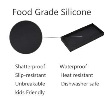 DNC Bathroom Counter Tray, Small 7.9" Silicone Vanity Tray, Kitchen Sink Soap Tray for Dish Holder Dispenser Countertop Toilet Tank Desk Organizer Black