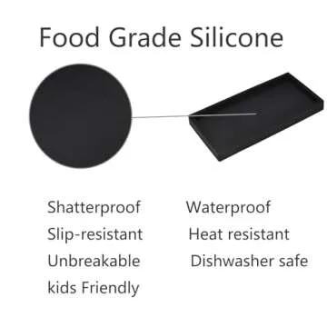 DNC Bathroom Counter Tray, Small 7.9" Silicone Vanity Tray, Kitchen Sink Soap Tray for Dish Holder Dispenser Countertop Toilet Tank Desk Organizer Black