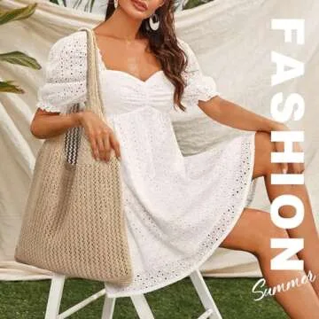 EIMMBD Crochet Beach Tote Bag for Women in Khaki