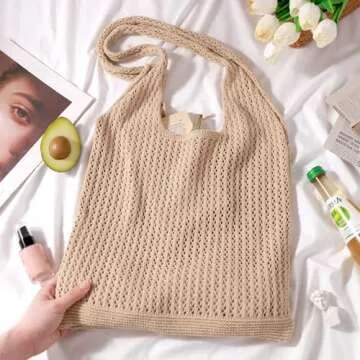 EIMMBD Crochet Beach Tote Bag for Women in Khaki