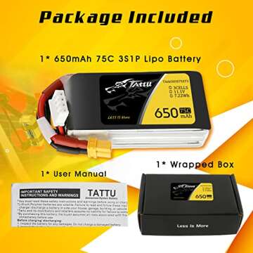 Tattu 11.1V 650mAh 75C 3S1P LiPo Battery Pack with XT30 Plug for 90 to 180 Size, Torrent 110, Lizard 95 Quadcopters