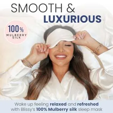 Blissy Silk Sleep Mask - Silk Eye Sleeping Mask for Women & Men for Total Blackout - 100% Pure Mulberry Silk, 22 Momme 6a Fibers - Blindfold Silk Sleep Mask Side Sleeper Eye Cover (White)