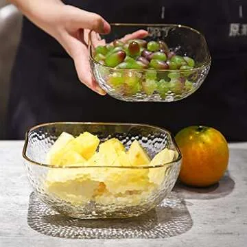 TOSSOW Square Glass Mixing Bowl Set of 2, Serving Bowls All Purpose Transparent Salad Bowls, Condiment Bowls for Fruit, Snacks, Sauces, Popcorn and More