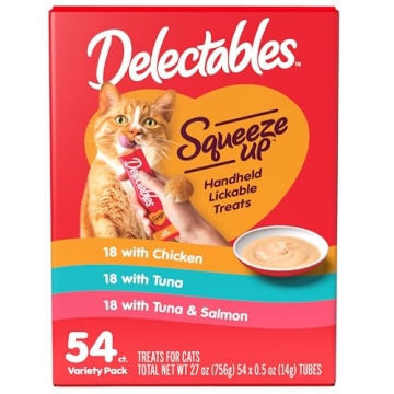 Hartz Delectables Squeeze Up Variety Pack - Lickable Wet Cat Treats, 54 Tubes Total