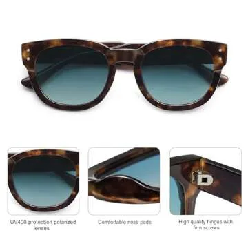 SOJOS Retro Round Polarized Sunglasses for Men Women Vintage Classic Thick Womens Square UV400 Shades SJ2321 Tortoise Blue Grading