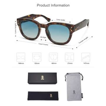 SOJOS Retro Round Polarized Sunglasses for Men Women Vintage Classic Thick Womens Square UV400 Shades SJ2321 Tortoise Blue Grading