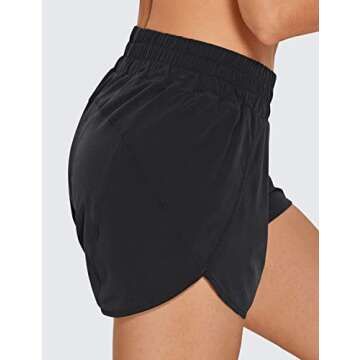 CRZ YOGA Womens High Waisted Running Shorts Mesh Liner 3'' Dolphin Quick Dry for Athletic Gym Track Workout with Zip Pocket Black Large