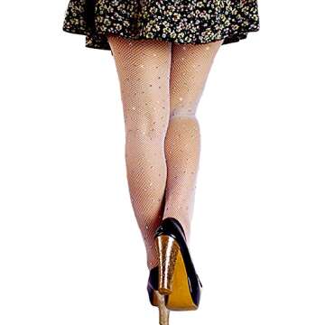 LUCKELF Sexy High Waist Tights Sparkle Rhinestone Fishnets Party Rhinestone Mesh Stockings (Free Siz...
