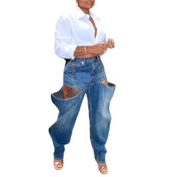 YOOTIKO Women's Baggy Jeans Y2K High Waisted Cutout Straight Leg Stretchy Boyfriend Denim Pants Streetwear
