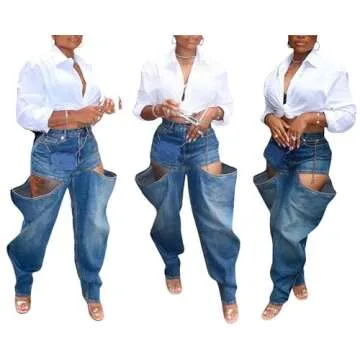 YOOTIKO Women's Baggy Jeans Y2K High Waisted Cutout Straight Leg Stretchy Boyfriend Denim Pants Streetwear