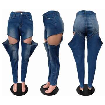 YOOTIKO Women's Baggy Jeans Y2K High Waisted Cutout Straight Leg Stretchy Boyfriend Denim Pants Streetwear