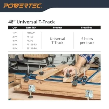 POWERTEC 71170 17-Piece Universal T-Track System for Woodworking