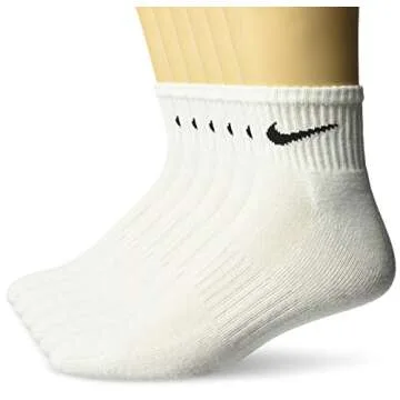 NIKE Unisex Performance Cushion Quarter Socks with Band (6 Pairs), White/Black, Medium