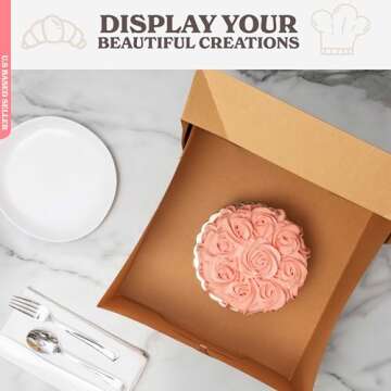 Spec101 Cake Boxes with Window 25pk 12 x 12 x 6in Brown Bakery Boxes, Disposable Cake Containers, Dessert Boxes