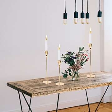 HUANGXIN Gold Candlestick Holders - Set of 3 Candlestick Holders for Taper Candle Fits 3/4 inch Candle & LED Candles Birthday Dinning Party Decorative Metal Candleholders (Gold)