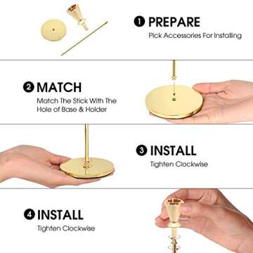 HUANGXIN Gold Candlestick Holders - Set of 3 Candlestick Holders for Taper Candle Fits 3/4 inch Candle & LED Candles Birthday Dinning Party Decorative Metal Candleholders (Gold)