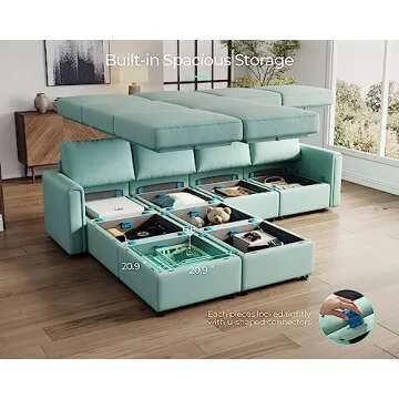 LINSY HOME Modular Sectional Sofa, Sleeper Sofa with Storage and Memory Foam, Sectional Couch with C...
