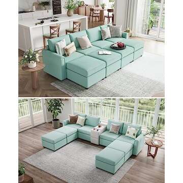 LINSY HOME Modular Sectional Sofa, Sleeper Sofa with Storage and Memory Foam, Sectional Couch with Chaise Lounge, Covers Removable Changeable, Oversized Sofa, Teal