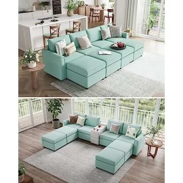 LINSY HOME Modular Sectional Sofa, Sleeper Sofa with Storage and Memory Foam, Sectional Couch with Chaise Lounge, Covers Removable Changeable, Oversized Sofa, Teal