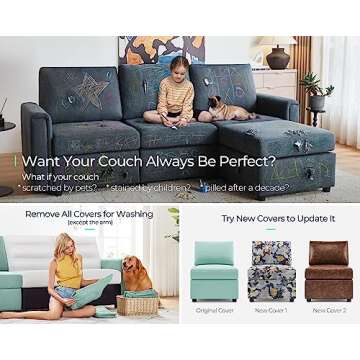 LINSY HOME Modular Sectional Sofa, Sleeper Sofa with Storage and Memory Foam, Sectional Couch with Chaise Lounge, Covers Removable Changeable, Oversized Sofa, Teal