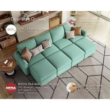 LINSY HOME Modular Sectional Sofa, Sleeper Sofa with Storage and Memory Foam, Sectional Couch with Chaise Lounge, Covers Removable Changeable, Oversized Sofa, Teal
