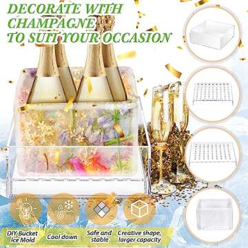 Didaey 4 Pcs Ice Mold Wine Chiller Ice Bottle Chiller Ice Container Mold Ice Silicone Mold Champagne Bucket with Draining Rack for Decorations Centerpiece