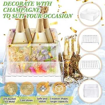 Didaey 4 Pcs Ice Mold Wine Chiller Ice Bottle Chiller Ice Container Mold Ice Silicone Mold Champagne Bucket with Draining Rack for Decorations Centerpiece